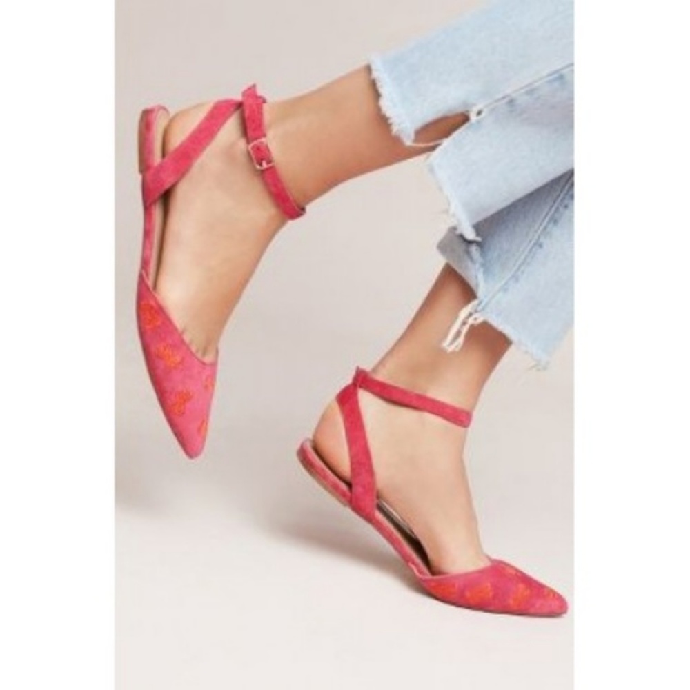 Anthropologie | Embroidered Bow Ballet Flats, NWOB